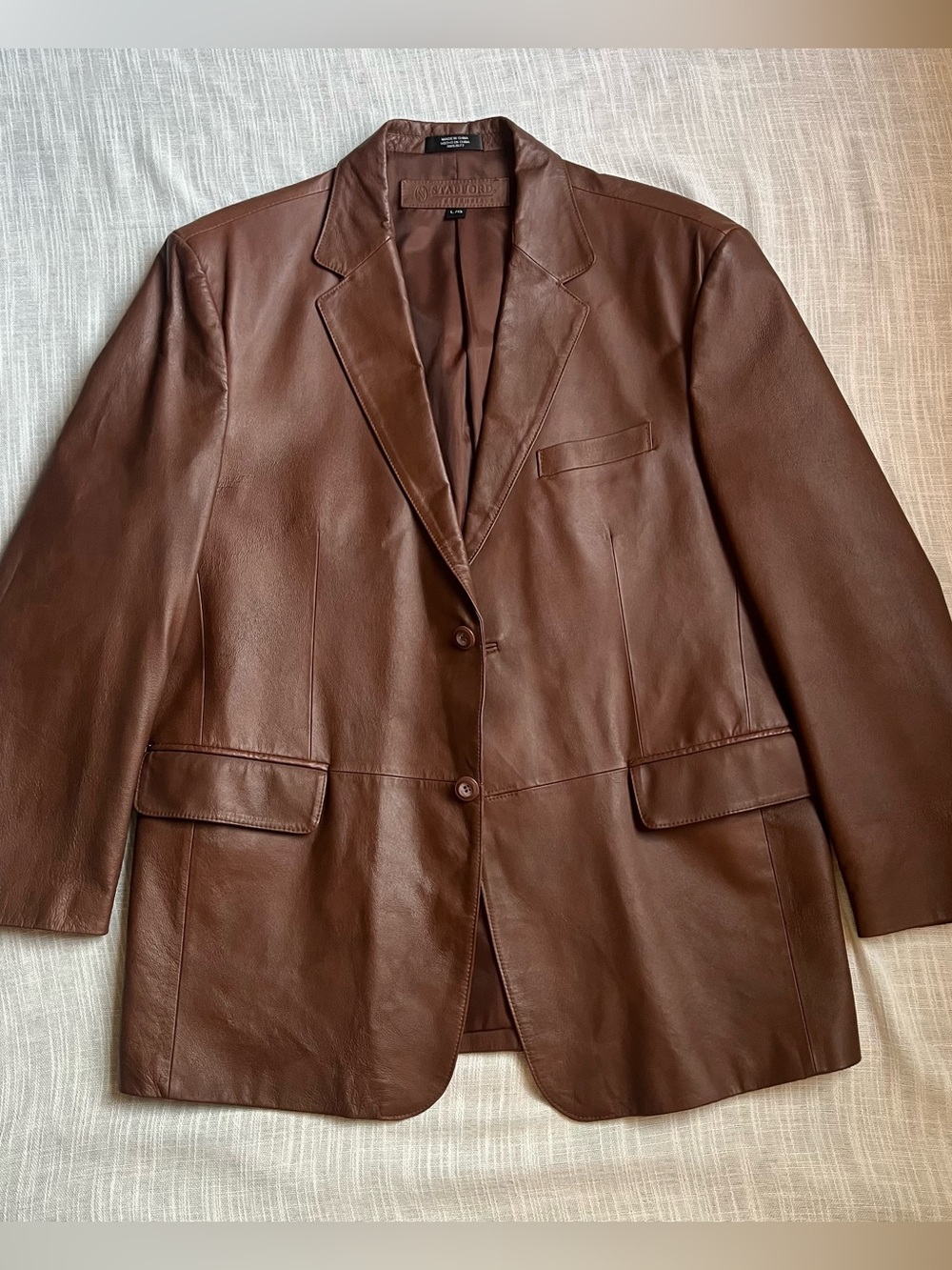90s Vintage Stafford Chocolate Brown Leather Sport Coat Blazer